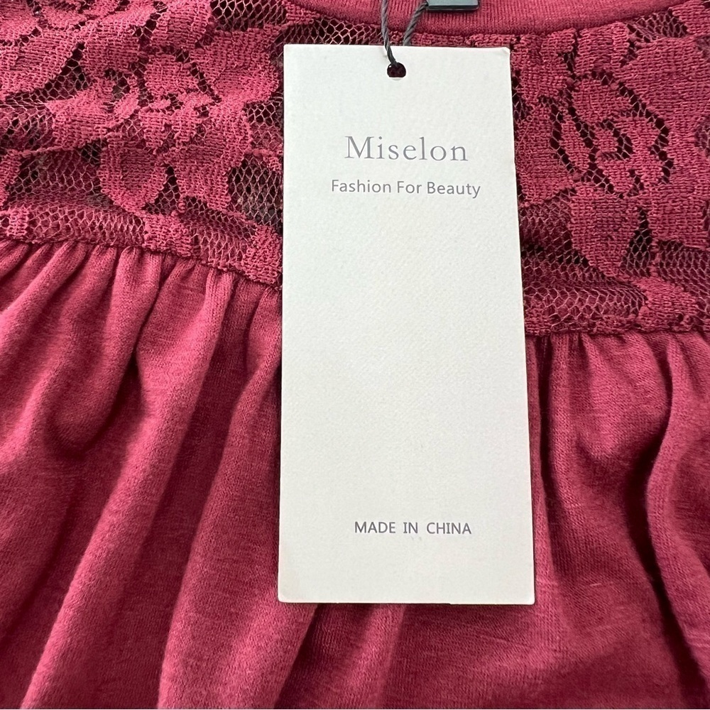 NWT Miselon Lace Detail Top With Bell Sleeves Burgundy Size Medium - Picture 6 of 11